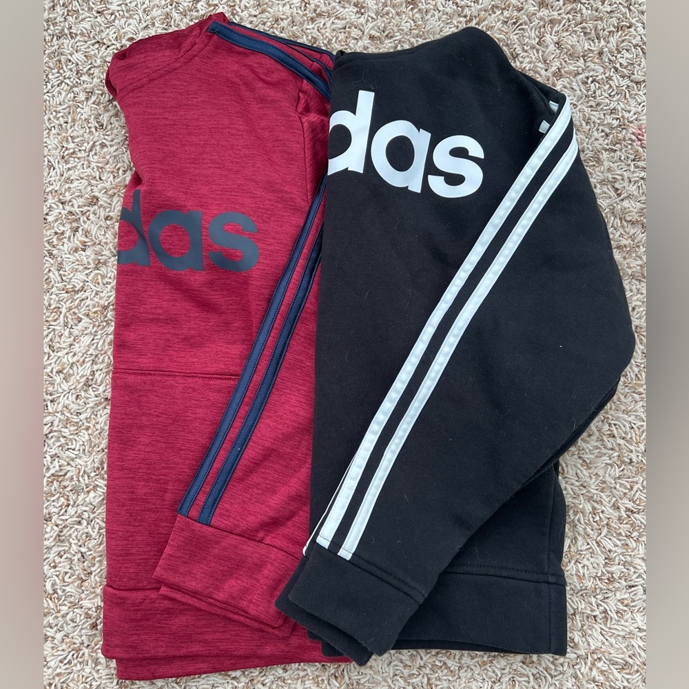 Adidas Youth Boys M Medium 10-12 Lot of 2 Sweatshirts Hoodies Black Maroon